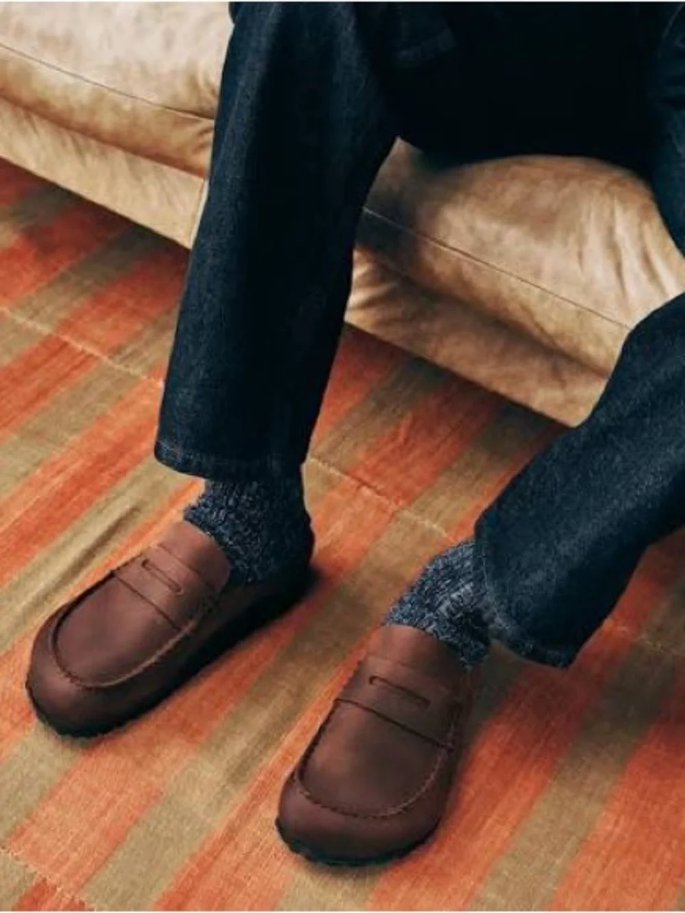 Birkenstock: “Naples” Wrapped Natural Leather Oiled Clog in Habana